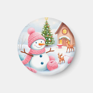 Weihnachtsschneemann mit Hirschen in einem Winterw Magnet