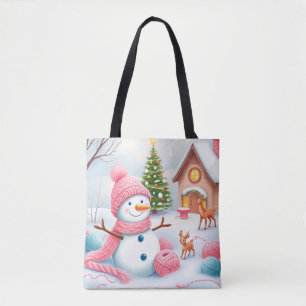 Weihnachtsschneemann mit Hirschen in einem Winterw Tasche
