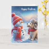 Weihnachtsschneemann mit Hund Karte (Gelbe Blume)