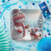 Weihnachtsschneemann mit Hund Pappteller (Party)