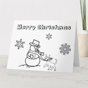 Weihnachtsschneemann mit Hunde Color Me Card Karte