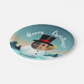 Weihnachtsschneemann mit Ihrem Gesicht Pappteller (Schrägansicht)