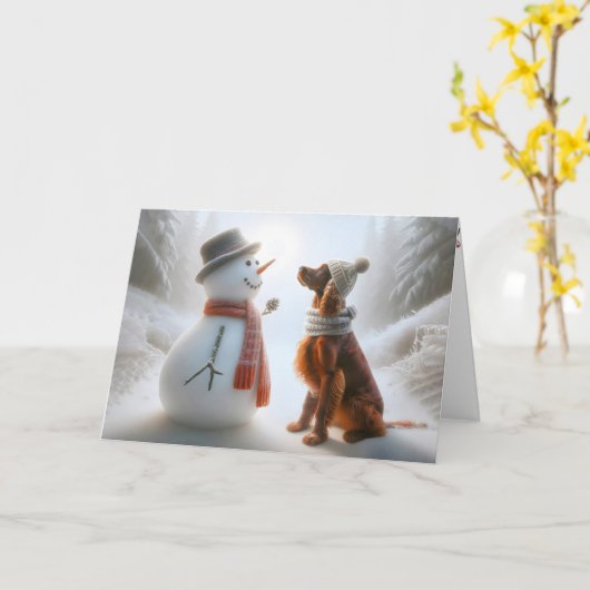 Weihnachtsschneemann mit Irish Setter Dog Karte (Gelbe Blume)
