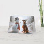 Weihnachtsschneemann mit Irish Setter Dog Karte (Vorderseite)