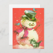 Weihnachtsschneemann mit Kitten Feiertagskarte (Vorne/Hinten)