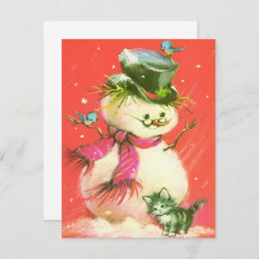 Weihnachtsschneemann mit Kitten Feiertagskarte (Vorne/Hinten)