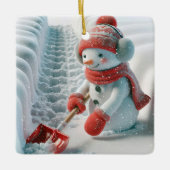 Weihnachtsschneemann mit rotem Schotter Keramikornament (Vorderseite)
