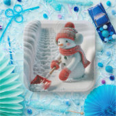 Weihnachtsschneemann mit rotem Schotter Pappteller (Party)