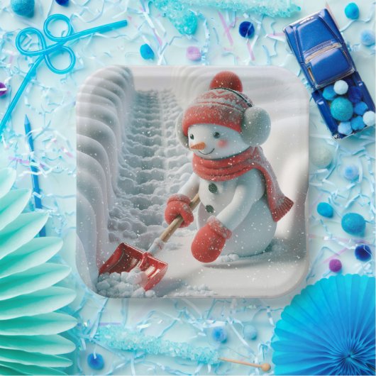 Weihnachtsschneemann mit rotem Schotter Pappteller (Party)