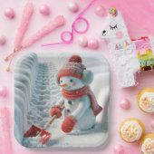 Weihnachtsschneemann mit rotem Schotter Pappteller (Party)