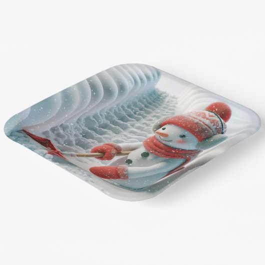 Weihnachtsschneemann mit rotem Schotter Pappteller (Gewinkelt)