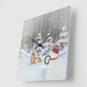 WeihnachtsSchneemann mit Rotwild im Winterholz Quadratische Wanduhr (Winkel)