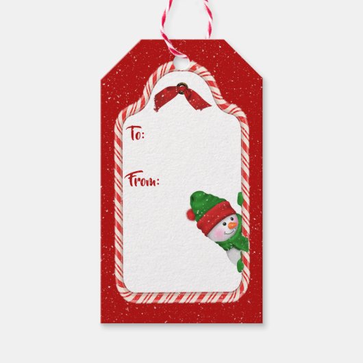 Weihnachtsschneemann mit Schneeflocken Geschenkanhänger (Vorderseite)