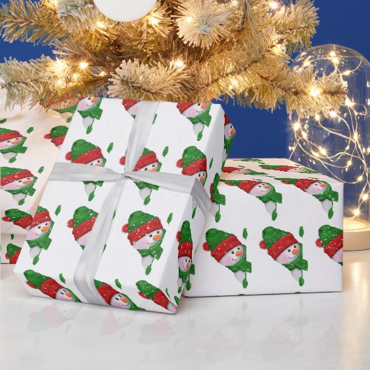 Weihnachtsschneemann mit Schneeflocken Geschenkpapier (Feiertage)