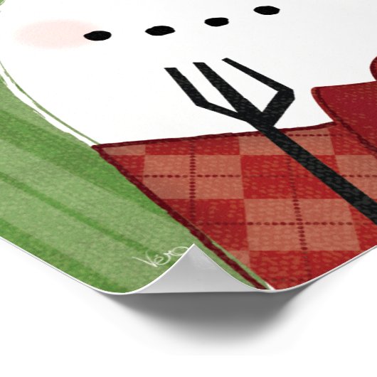 Weihnachtsschneemann mit Singvogel Poster (Ecke)