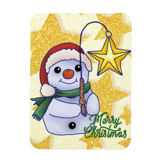 Weihnachtsschneemann mit Stern Magnet (Vertikal)