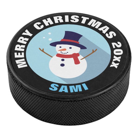 Weihnachtsschneemann mit Top Hat Eishockey Puck (3/4)