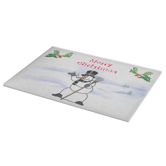 Weihnachtsschneemann mit Tophat und Schal Schneidebrett (Ecke)