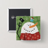 WeihnachtsSchneemann mit Vogel Button (Vorne & Hinten)