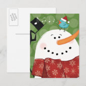 WeihnachtsSchneemann mit Vogel Feiertagspostkarte (Vorne/Hinten)