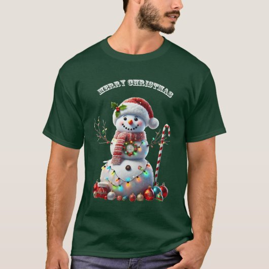 Weihnachtsschneemann mit Weihnachtsdekorationen UR T-Shirt (Vorderseite)