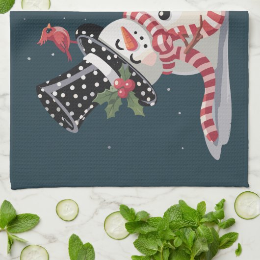 Weihnachtsschneemann mit Weihnachtsgeschenk Weihna Geschirrtuch (Gefaltet)