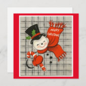 Weihnachtsschneemann mit Zuckerrohr Feiertagskarte (Vorne/Hinten)