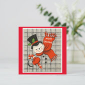 Weihnachtsschneemann mit Zuckerrohr Feiertagskarte (Stehend Vorderseite)