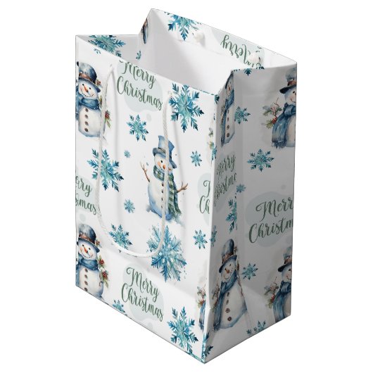 Weihnachtsschneemann Mittlere Geschenktüte (Vorderseite Schrägansicht)