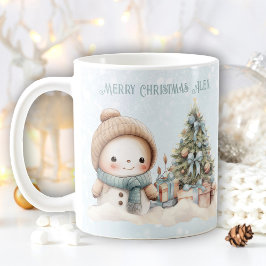 Weihnachtsschneemann Name Text Blue Snowy Tasse