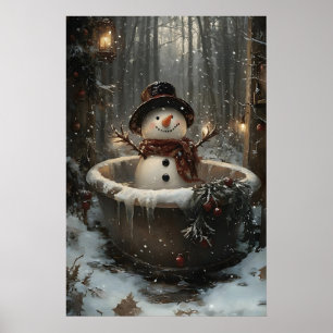 Weihnachtsschneemann nimmt Badewanne Druck, Winter Poster