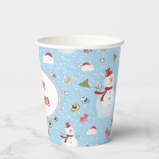 Weihnachtsschneemann Pappbecher (Rückseite)