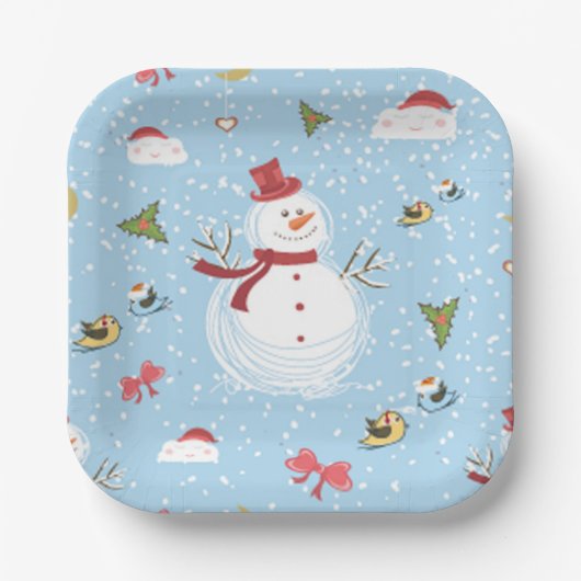 Weihnachtsschneemann Pappteller (Vorderseite)