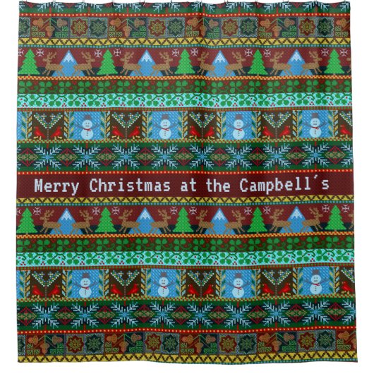 Weihnachtsschneemann Reindeer | Familienname Duschvorhang (Vorderseite)