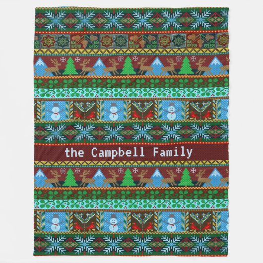 Weihnachtsschneemann Reindeer | Familienname Fleecedecke (Vorderseite)