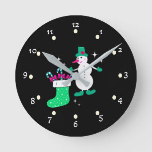Weihnachtsschneemann Runde Wanduhr