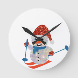 Weihnachtsschneemann Runde Wanduhr
