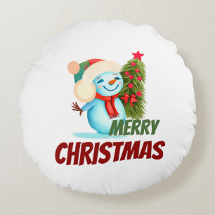 Weihnachtsschneemann Rundes Kissen