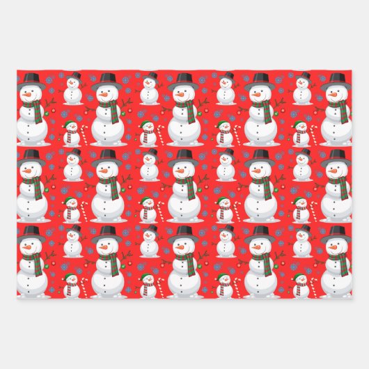 Weihnachtsschneemann, Schneeflocken, Candy Cane Re Geschenkpapier Set (Vorderseite 2)