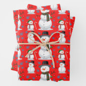 Weihnachtsschneemann, Schneeflocken, Candy Cane Re Geschenkpapier Set (Beispiel)