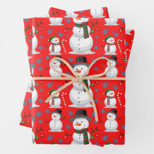 Weihnachtsschneemann, Schneeflocken, Candy Cane Re Geschenkpapier Set