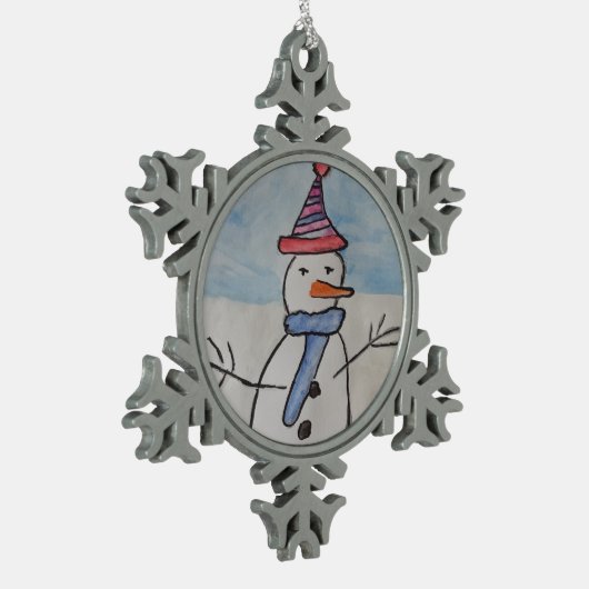 Weihnachtsschneemann Schneeflocken Zinn-Ornament (Links)