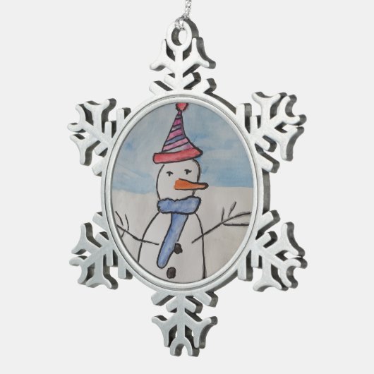 Weihnachtsschneemann Schneeflocken Zinn-Ornament (Rechts)