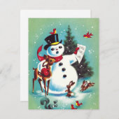 Weihnachtsschneemann singt zu Tieren Feiertagskarte (Vorne/Hinten)