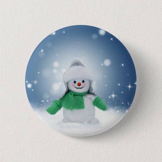 Weihnachtsschneemann SlipperyJoe grüner Schal m Button (Vorderseite)