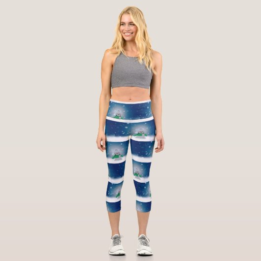 Weihnachtsschneemann SlipperyJoe grüner Schal m Capri Leggings (Vorderseite)