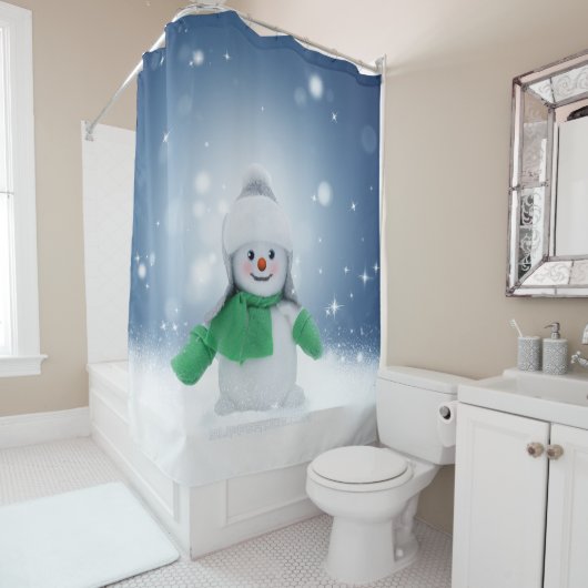 Weihnachtsschneemann SlipperyJoe grüner Schal m Duschvorhang (Beispiel)