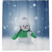 Weihnachtsschneemann SlipperyJoe grüner Schal m Duschvorhang (Vorderseite)