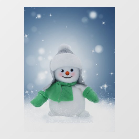 Weihnachtsschneemann SlipperyJoe grüner Schal m Fensteraufkleber (Blatt)