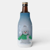 Weihnachtsschneemann SlipperyJoe grüner Schal m Flaschenkühler (Flaschenvorderseite)